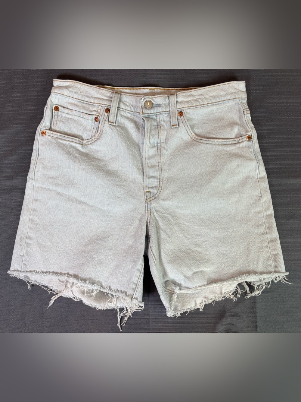 Levi’s 501 Cut Off Denim Shorts W30 White Frayed Hem Button Fly Y2K